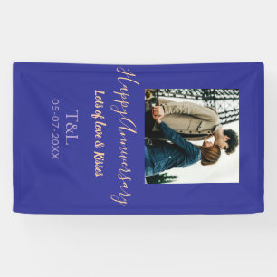 Modern boho happy anniversary add name blue orange banner