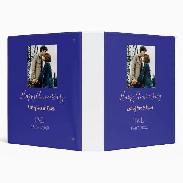 Modern boho happy anniversary add name blue orange binder (Background)