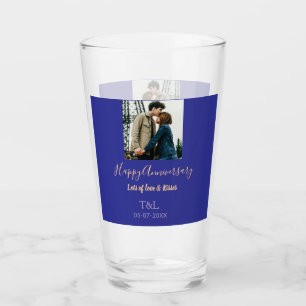 Modern boho happy anniversary add name blue orange glass