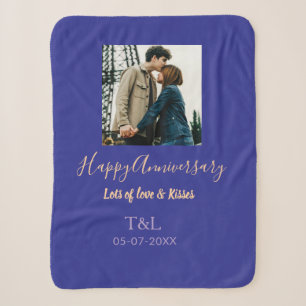 Modern boho happy anniversary add name blue orange sherpa blanket
