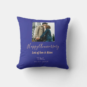 Modern boho happy anniversary add name blue orange throw pillow