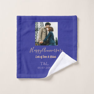 Modern boho happy anniversary add name blue orange wash cloth