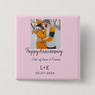 Modern boho happy anniversary add name date orange 2 inch square button