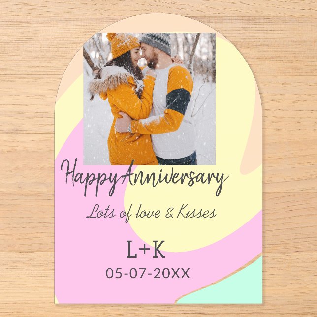 Modern boho happy anniversary add name date orange acrylic invitations (Front)