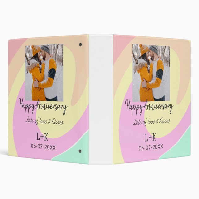 Modern boho happy anniversary add name date orange binder (Background)