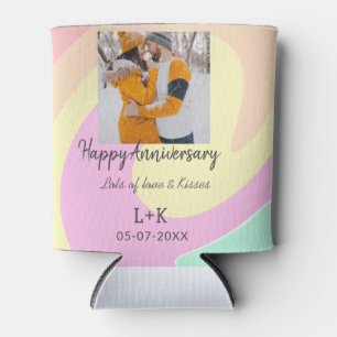 Modern boho happy anniversary add name date orange can cooler