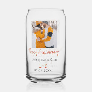 Modern boho happy anniversary add name date orange can glass