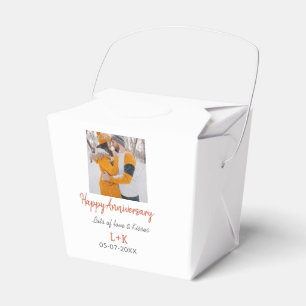 Modern boho happy anniversary add name date orange favor box