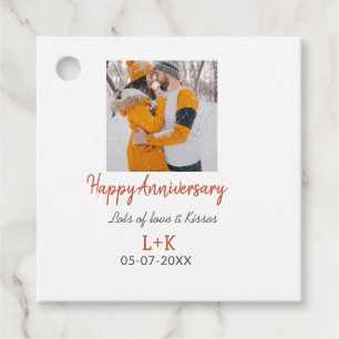 Modern boho happy anniversary add name date orange favour tags