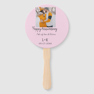 Modern boho happy anniversary add name date orange hand fan