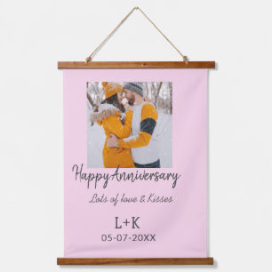 Modern boho happy anniversary add name date orange hanging tapestry