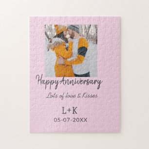 Modern boho happy anniversary add name date orange jigsaw puzzle
