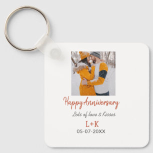 Modern boho happy anniversary add name date orange keychain
