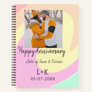 Modern boho happy anniversary add name date orange notebook