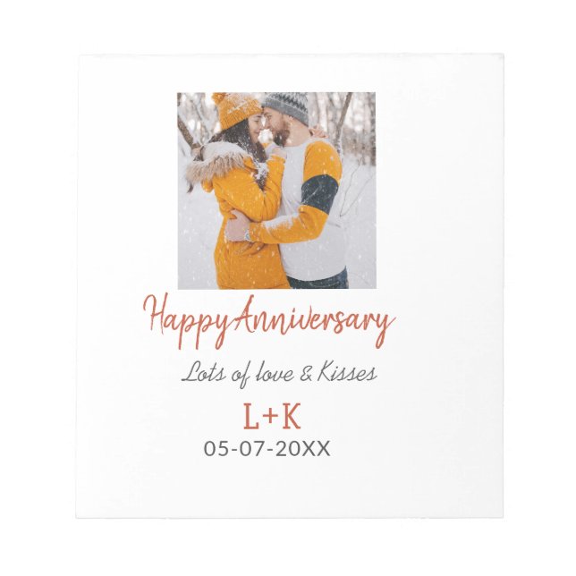 Modern boho happy anniversary add name date orange notepad (Front)