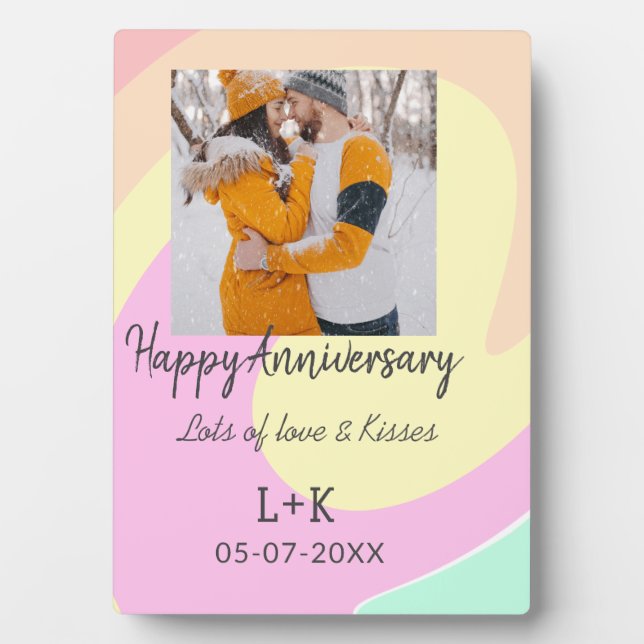 Modern boho happy anniversary add name date orange plaque (Front)
