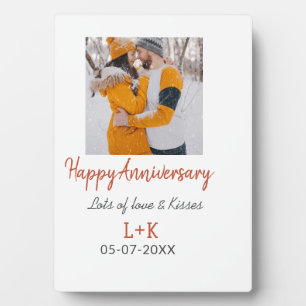 Modern boho happy anniversary add name date orange plaque