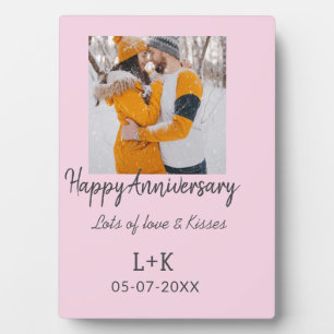 Modern boho happy anniversary add name date orange plaque