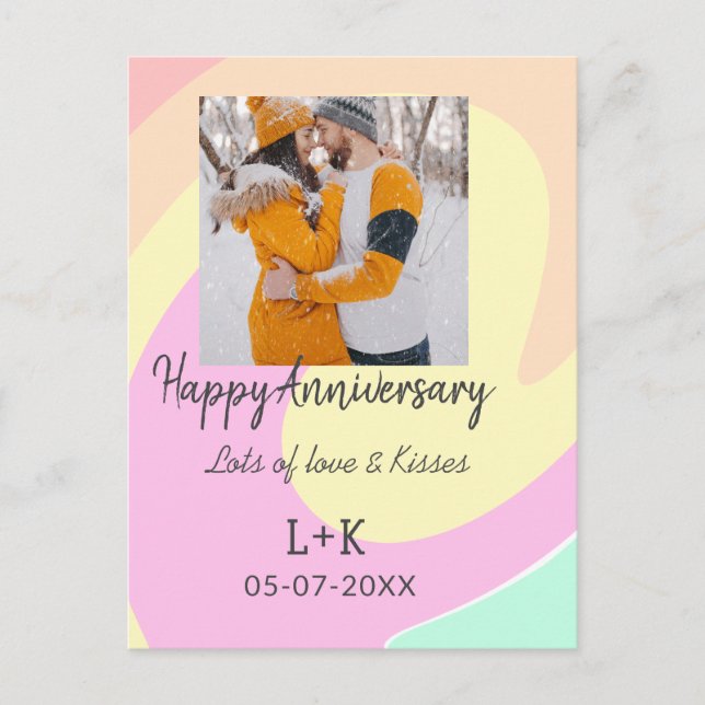 Modern boho happy anniversary add name date orange postcard (Front)