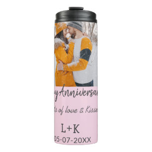 Modern boho happy anniversary add name date orange thermal tumbler