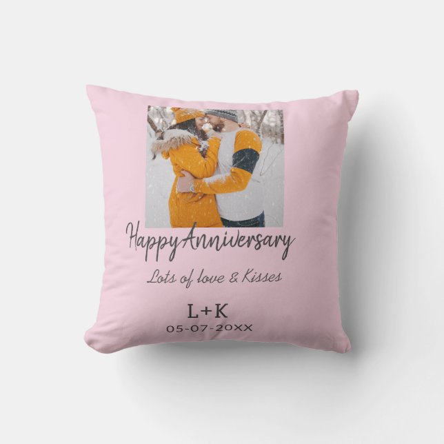 Modern boho happy anniversary add name date orange throw pillow (Front)