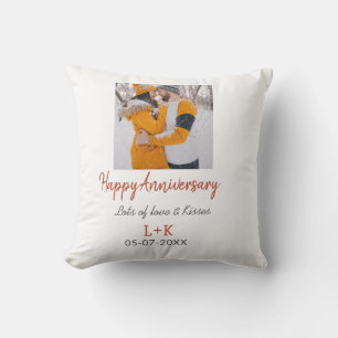 Modern boho happy anniversary add name date orange throw pillow