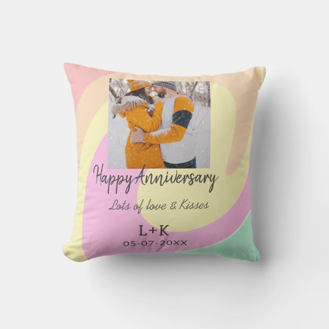 Modern boho happy anniversary add name date orange throw pillow (Front)