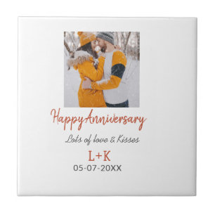 Modern boho happy anniversary add name date orange tile