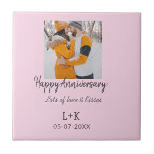 Modern boho happy anniversary add name date orange tile