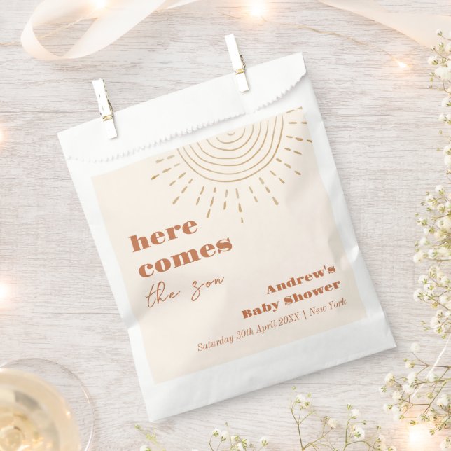 Modern Boho Here Comes The Son Baby Shower Favour Bag (Clipped)