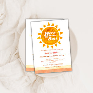 Modern Boho Here Comes The Son Baby Shower  Invitation