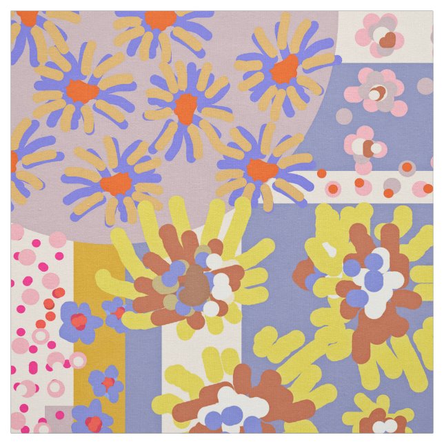 Modern Boho Hippy Patchwork Daisy Flowers Fabric (Swatch)