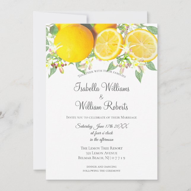 Modern Boho Lemon Summer Wedding Invitation (Front)