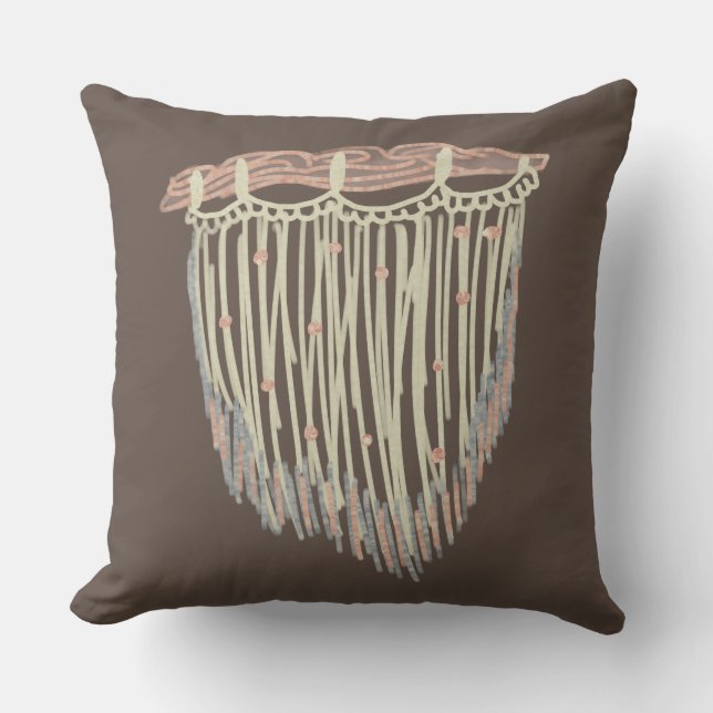 Modern Boho Macrame Doodle Hanging Throw Pillow (Front)