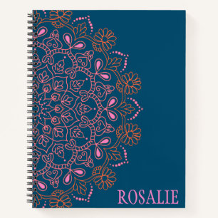 Modern Boho Mandala Medallion in Teal Personalized Notebook