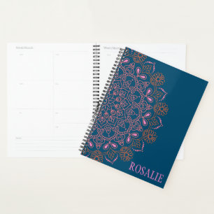 Modern Boho Mandala Medallion in Teal Personalized Planner