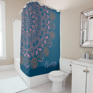 Modern Boho Mandala Medallion Teal Script Name  