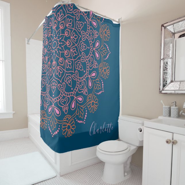 Modern Boho Mandala Medallion Teal Script Name   (In Situ)