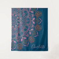 Modern Boho Mandala Medallion Teal Script Name