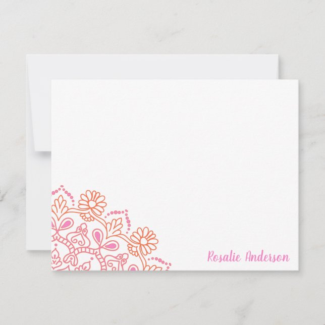 Modern Boho Mandala Pink and Orange Personalized  Card (Front)