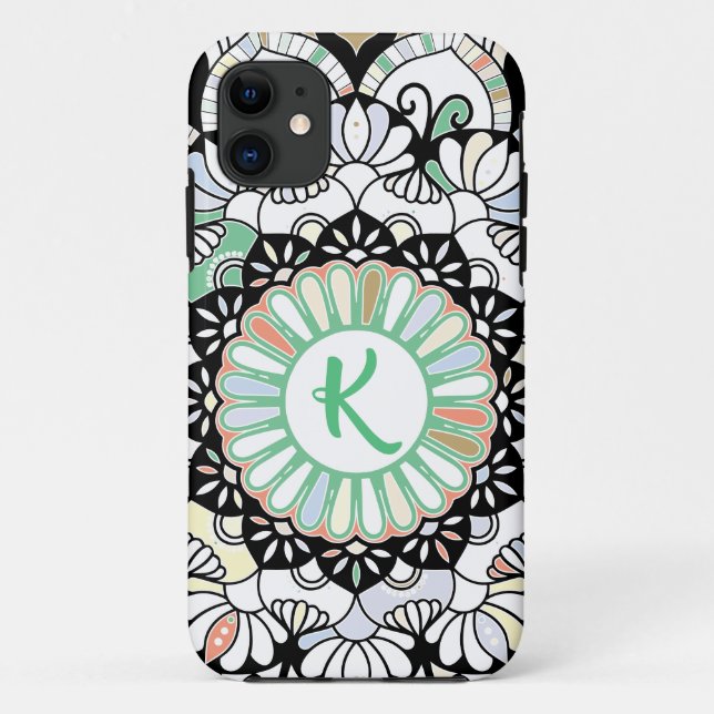 Modern Boho Mandala Yoga Meditation Initial Case-Mate iPhone Case (Back)