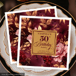 Modern Boho Maroon Blush Gold 50th Birthday Napkin<br><div class="desc">✅ For matching items search 26-50 in my collections ✅ Celebrate a milestone birthday in elegance with our 50th Birthday Napkins collection, featuring watercolor florals in rich burgundy, marsala, maroon, deep red, and soft blush tones, accented with shimmering gold leaves. Perfect for women’s milestone birthdays, these napkins combine boho-inspired charm...</div>