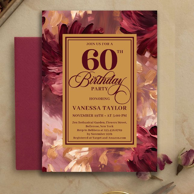 Modern Boho Merlot Blush Floral Look 60th Birthday Invitation (Modern Merlot Blush Floral Look 60th Birthday Invitation

)