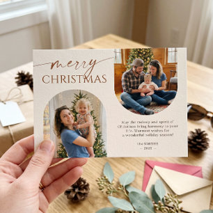 Modern Boho Merry Christmas 2 Photo Holiday Card