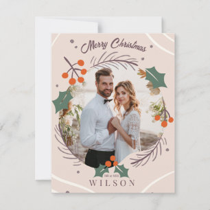 Modern Boho Merry Christmas Mr & Mrs 1 Photo Holiday Card