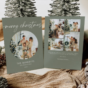 Modern Boho Merry Christmas Round Photo Holiday Card