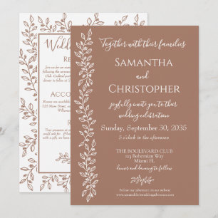 Modern Boho Mocha Mousse Botanical Minimal Wedding Invitation