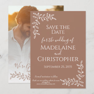 Modern Boho Mocha Mousse Botanical Photo Wedding Save The Date