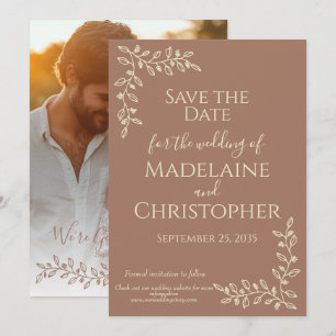 Modern Boho Mocha Mousse Botanical Photo Wedding Save The Date