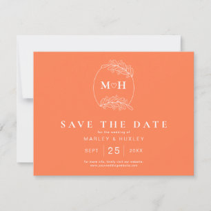 Modern Boho Monogram Coral Pink Orange Wedding Save The Date
